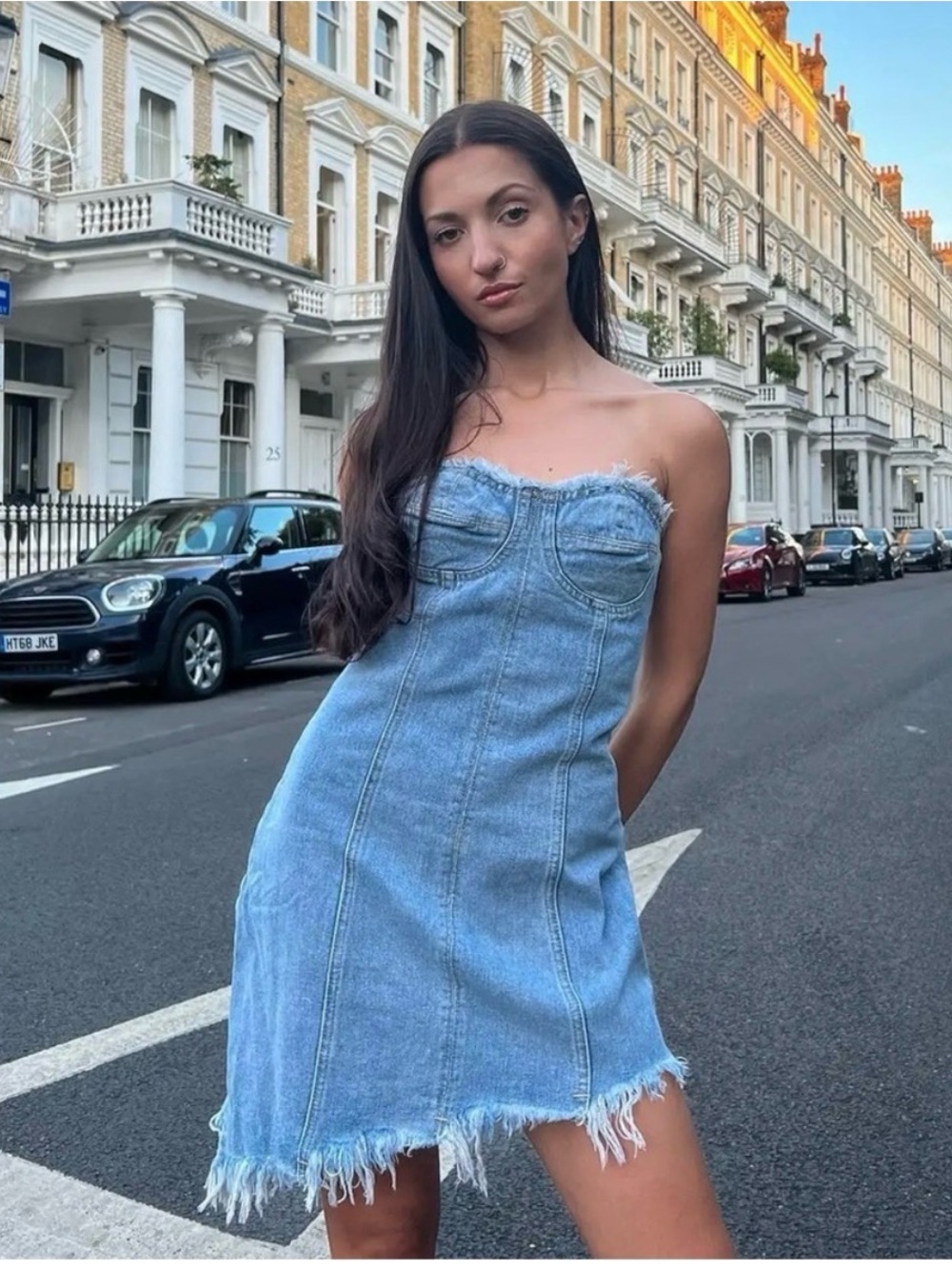 **Cider Denim Corset strapless dress